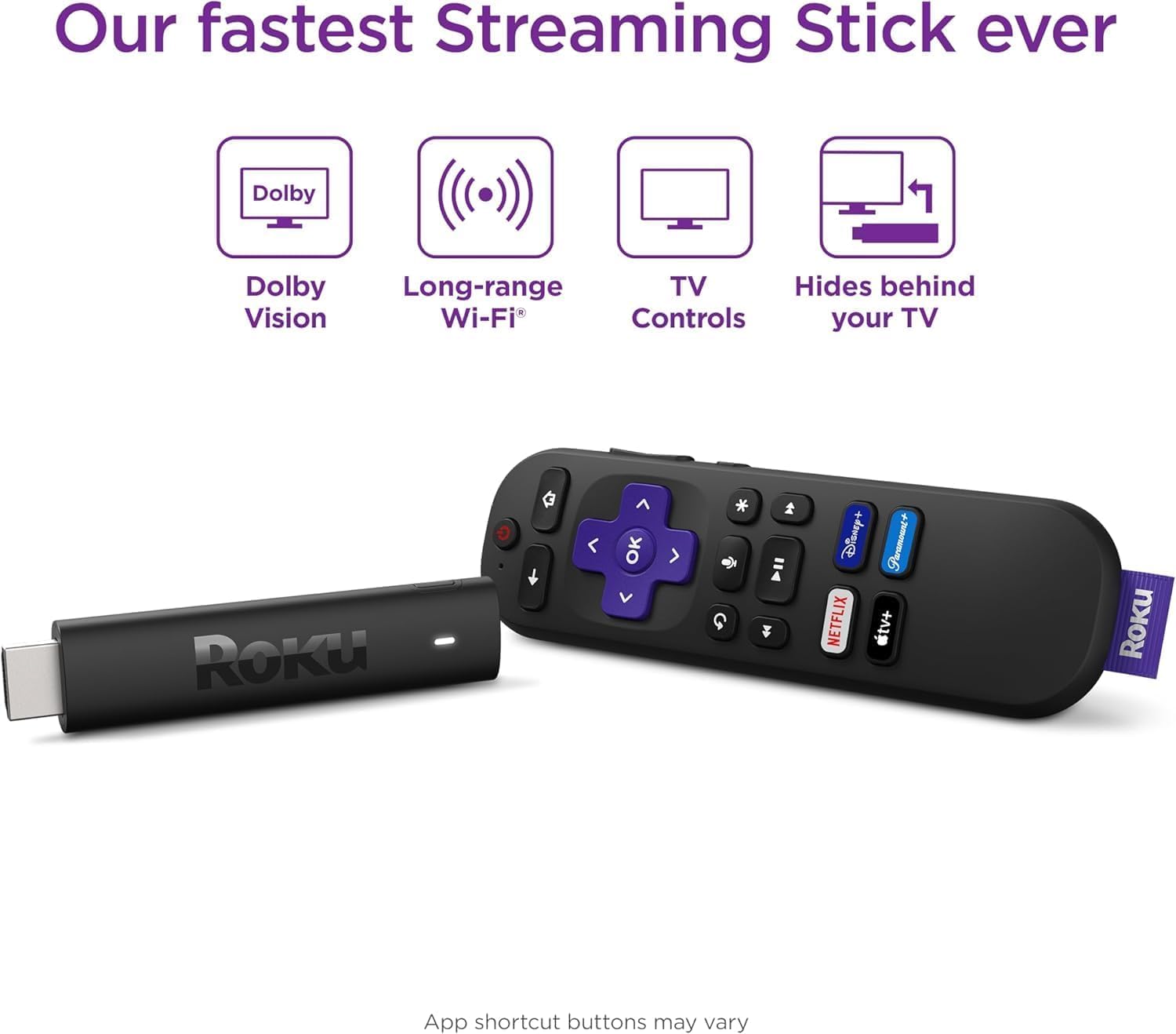 Roku Streaming Stick 4K - HDR & D. Vision Roku Streaming Device for TV with Voice Remote & Long-Range Wi-Fi - Free & Live TV (Renewed)