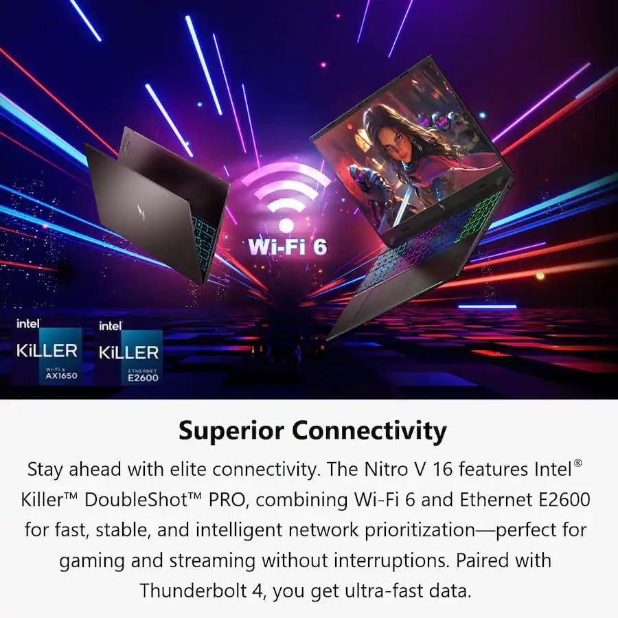 Acer Nitro V 16" WUXGA 165Hz Gaming Laptop | Intel Core 7 240H Processor | NVIDIA GeForce RTX 5060 | 16GB DDR5 1TB SSD | Backlit KB Wi-Fi6E Bluetooth Win11 Obsidian Black | w/USB Hub, W/GaLiMu