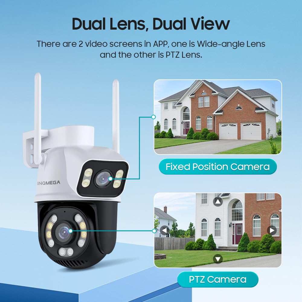 6MP Security Camera Outdoor Dual Lens,2.4G WiFi PTZ Outdoor Camera Home Security with Human Detection,Auto Tracking,Smart Siren,Color Night Vision,Two-Way Talk