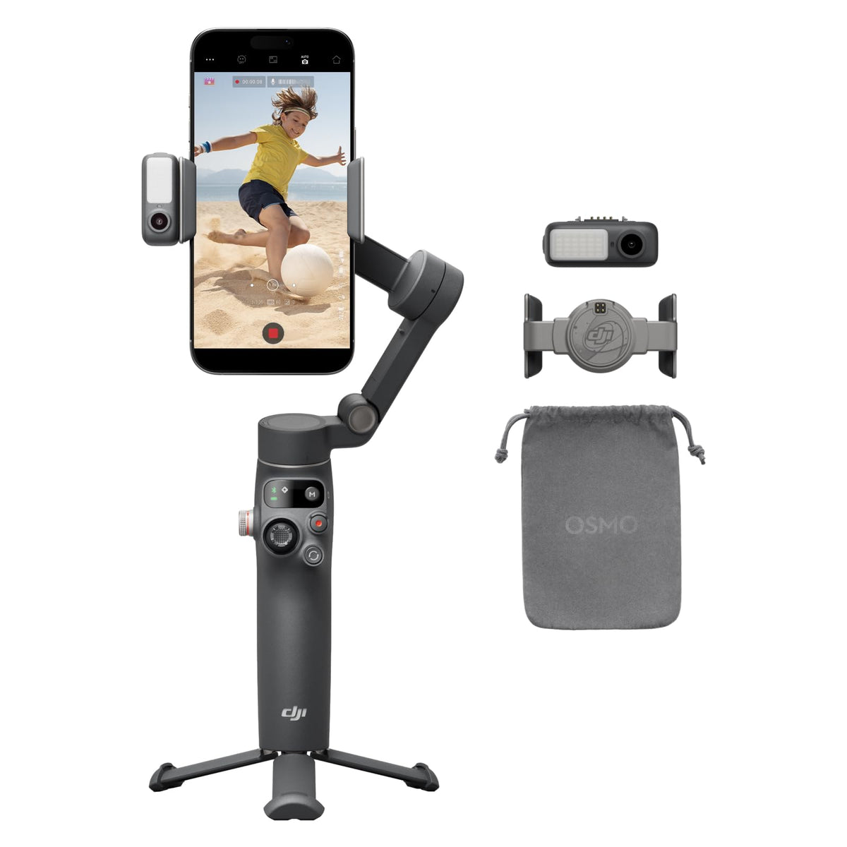 DJI Osmo Mobile 7P Gimbal Stabilizer for iPhone, Android, Native Tracking, 3-Axis Phone Gimbal, Built-in Extension Rod & Tripod, Phone Charging, UAE Version with Official Warranty Support