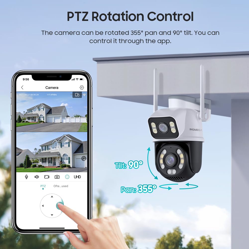 6MP Security Camera Outdoor Dual Lens,2.4G WiFi PTZ Outdoor Camera Home Security with Human Detection,Auto Tracking,Smart Siren,Color Night Vision,Two-Way Talk