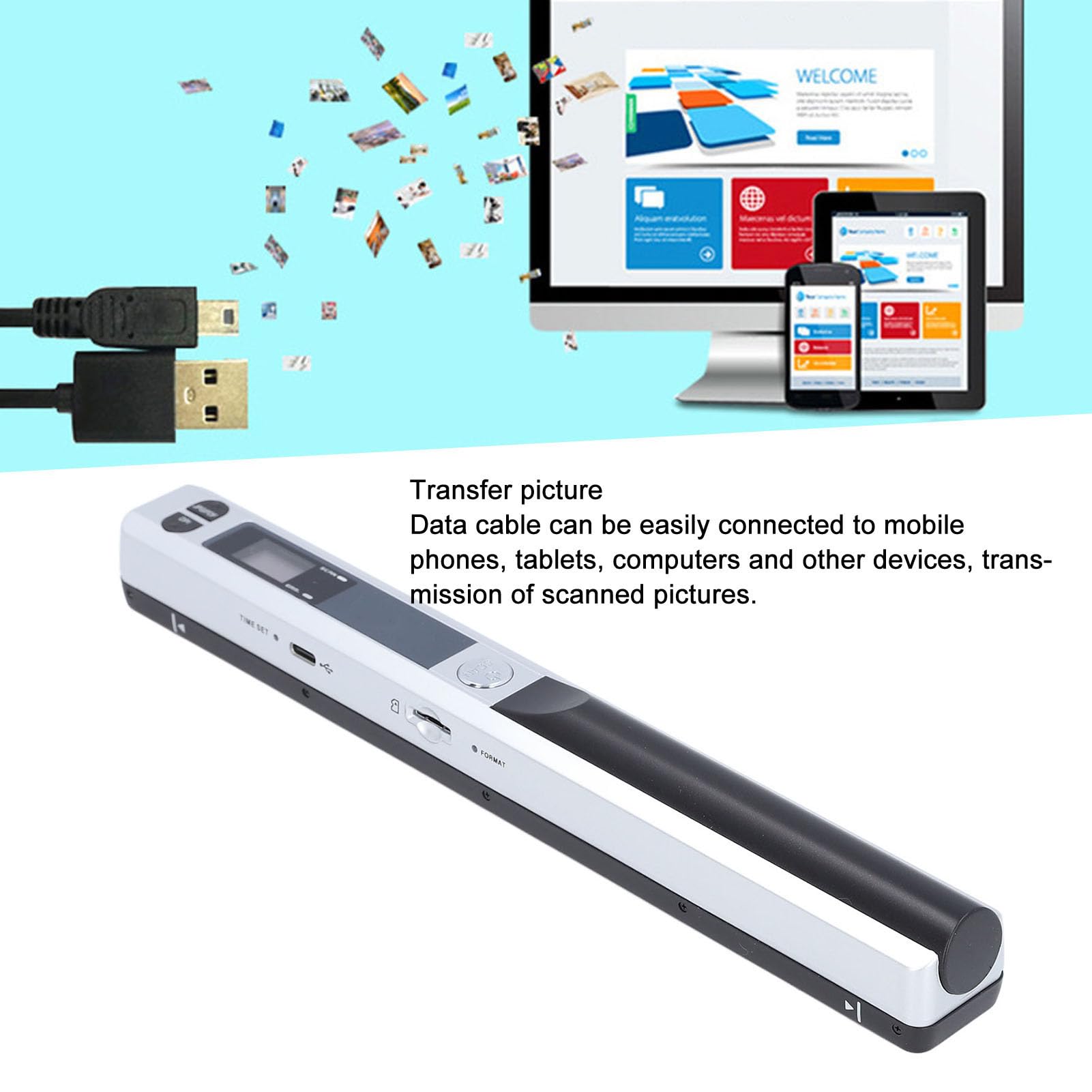 Cryfokt Portable Document Scanner, Mobile Photo Scanner for A4 Documents High Definition 900 DPI Photos Receipts PDF JPG Scanning Handheld Rechargeable Scanner for Home Office Travel