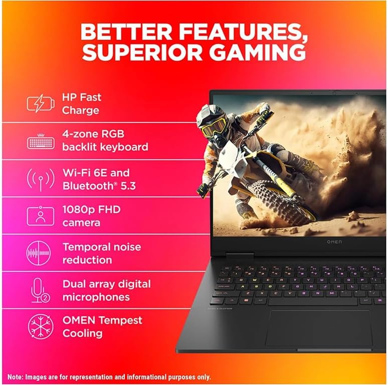 HP OMEN 16t Gaming Laptop, Intel i7-13620H, 32GB RAM, 1TB SSD, 16.1 Inch 165Hz FHD, NVIDIA GeForce RTX 4060 8GB,Windows 11 Home, Black with Hyper Gaming Wireless Earbuds