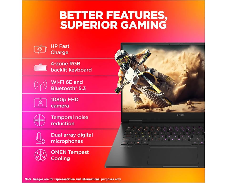 HP OMEN 16t Gaming Laptop, Intel i7-13620H, 32GB RAM, 1TB SSD, 16.1 Inch 165Hz FHD, NVIDIA GeForce RTX 4060 8GB,Windows 11 Home, Black with Hyper Gaming Wireless Earbuds