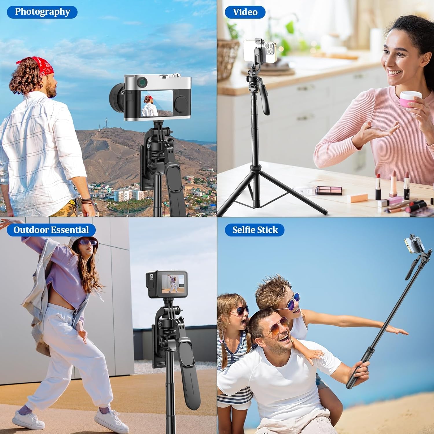 PADOM 80" Phone Tripod, Tripod for iPhone & Selfie Stick Tripod Stand with Remote,Extendable All-in-1 360° Rotating Portable Travel Phone Tripod Stand for iPhone, Cell Phone, Android, Camera,GoPro