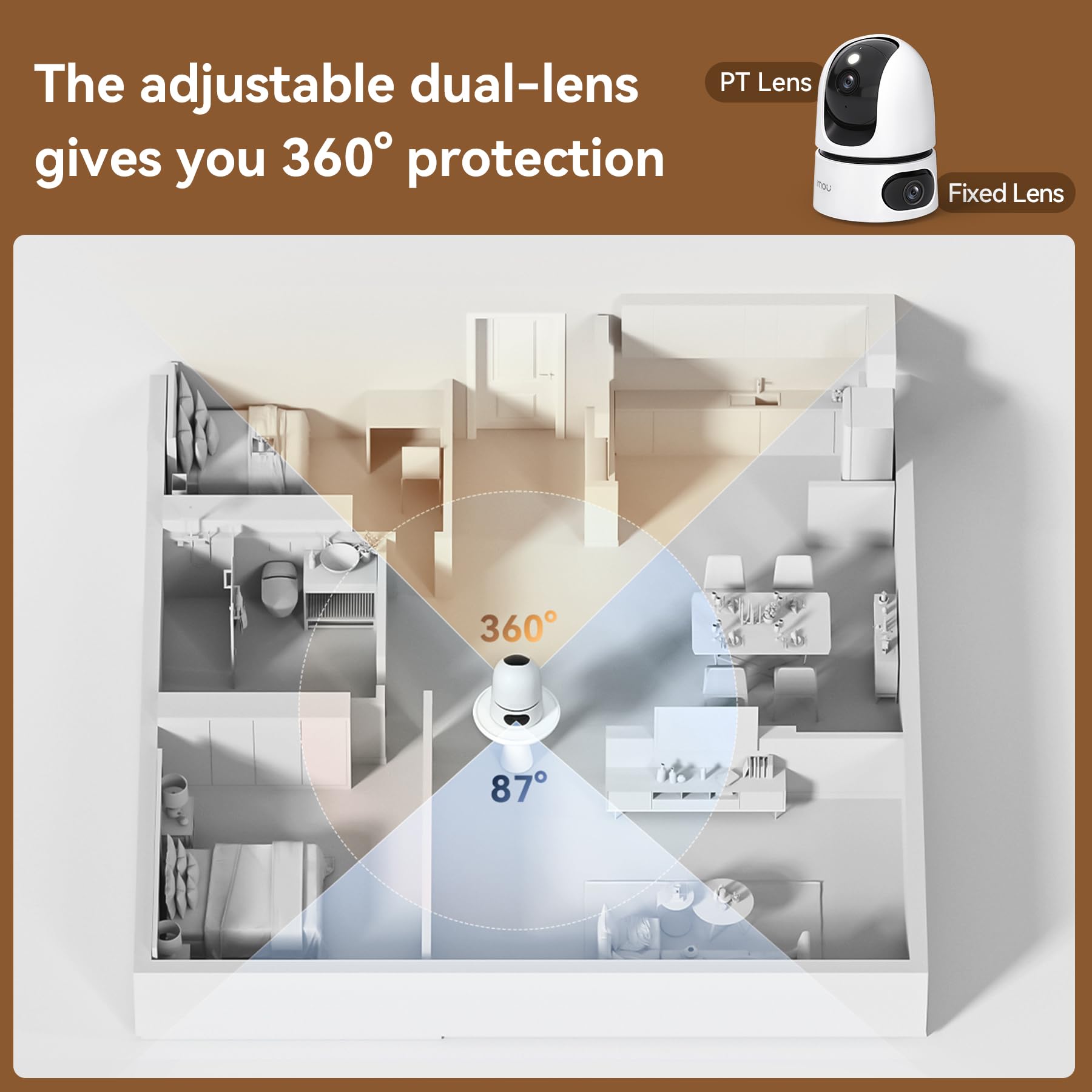 Imou 6MP Security Camera for Home, HD 2K Indoor Baby Monitor with Camera and Audio, Pet Camera, Dual-Lens WIFI, 355° Views Pan/Tilt Home CCTV Camera w/2 Way Audio, Human Detection, Alexa