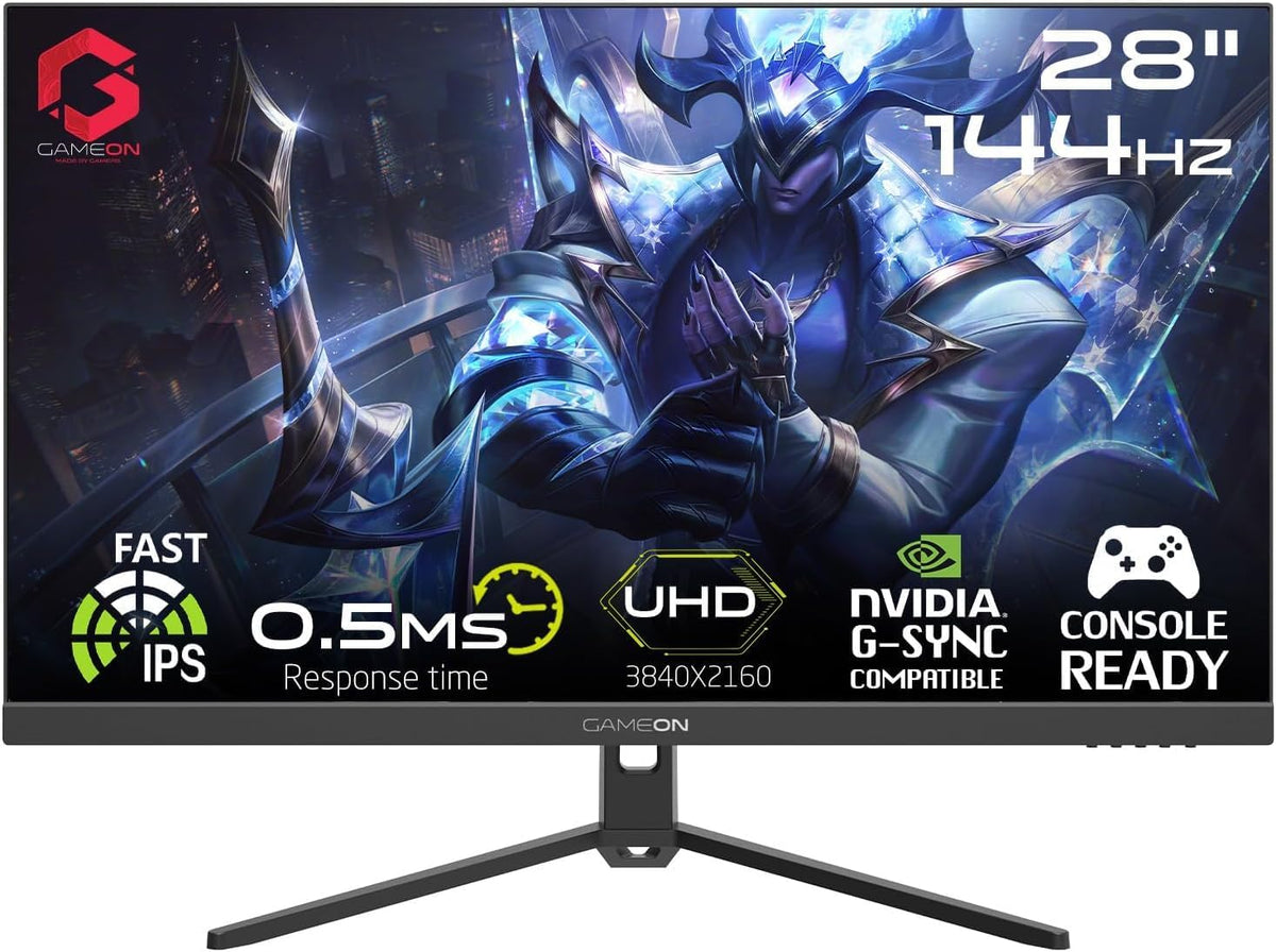 GAMEON GOP28UHD144IPS Pro-Series, Black Gaming Monitor 28 Inch, 3840x2160p 4K UHD IPS Panel, 144Hz Refresh Rate, 0.5ms Response Time, Adjustable Stand, Supports PS5