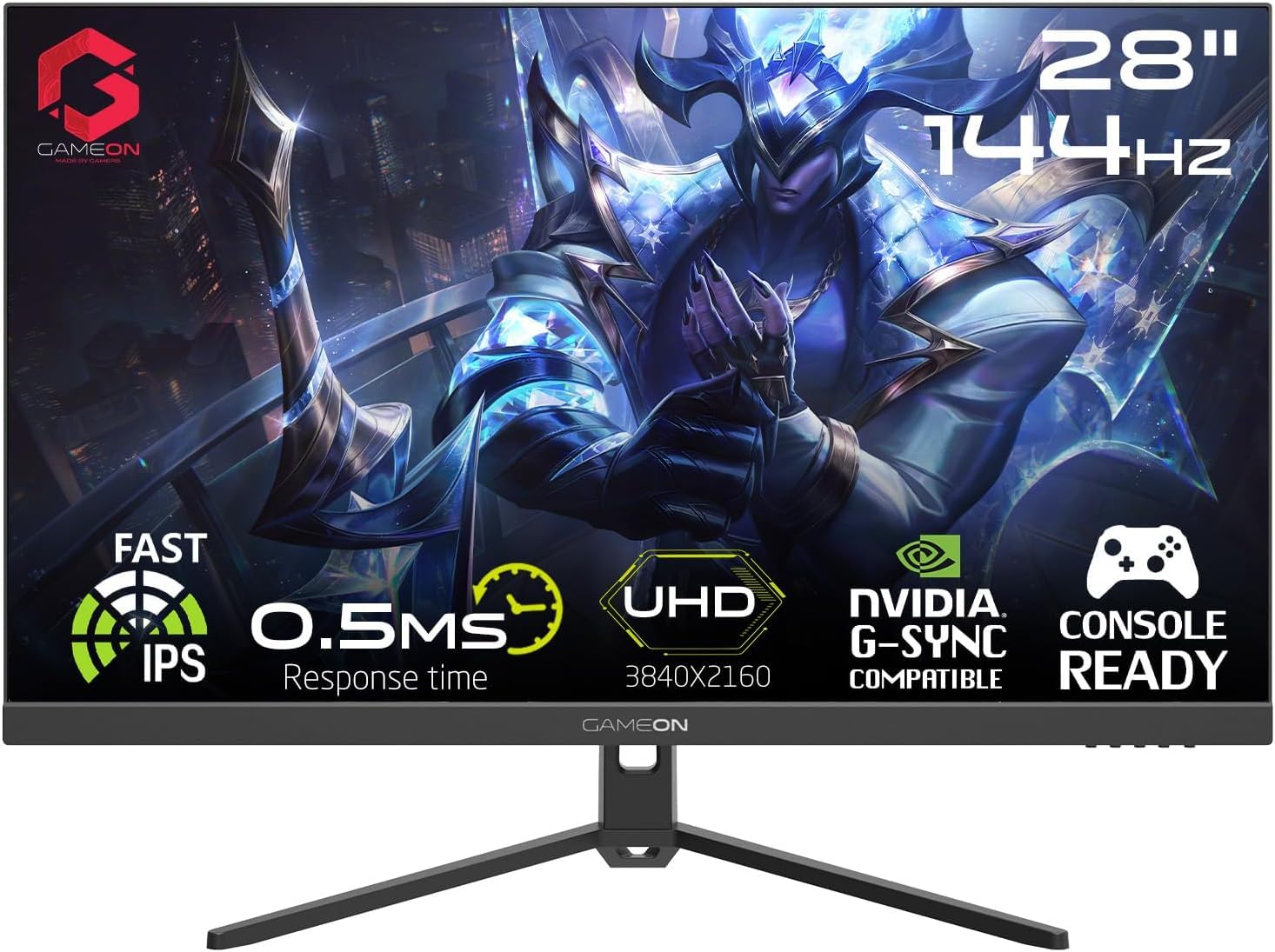 GAMEON GOP28UHD144IPS Pro-Series, Black Gaming Monitor 28 Inch, 3840x2160p 4K UHD IPS Panel, 144Hz Refresh Rate, 0.5ms Response Time, Adjustable Stand, Supports PS5