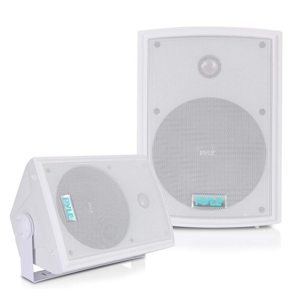 Dual Waterproof Outdoor Speaker System - 6.5 Inch Pair of Weatherproof Wall or Ceiling Mounted White Speakers w/Heavy Duty Grill, Universal Mount - For Use in the Pool, Patio or Indoor - Pyle PDWR63