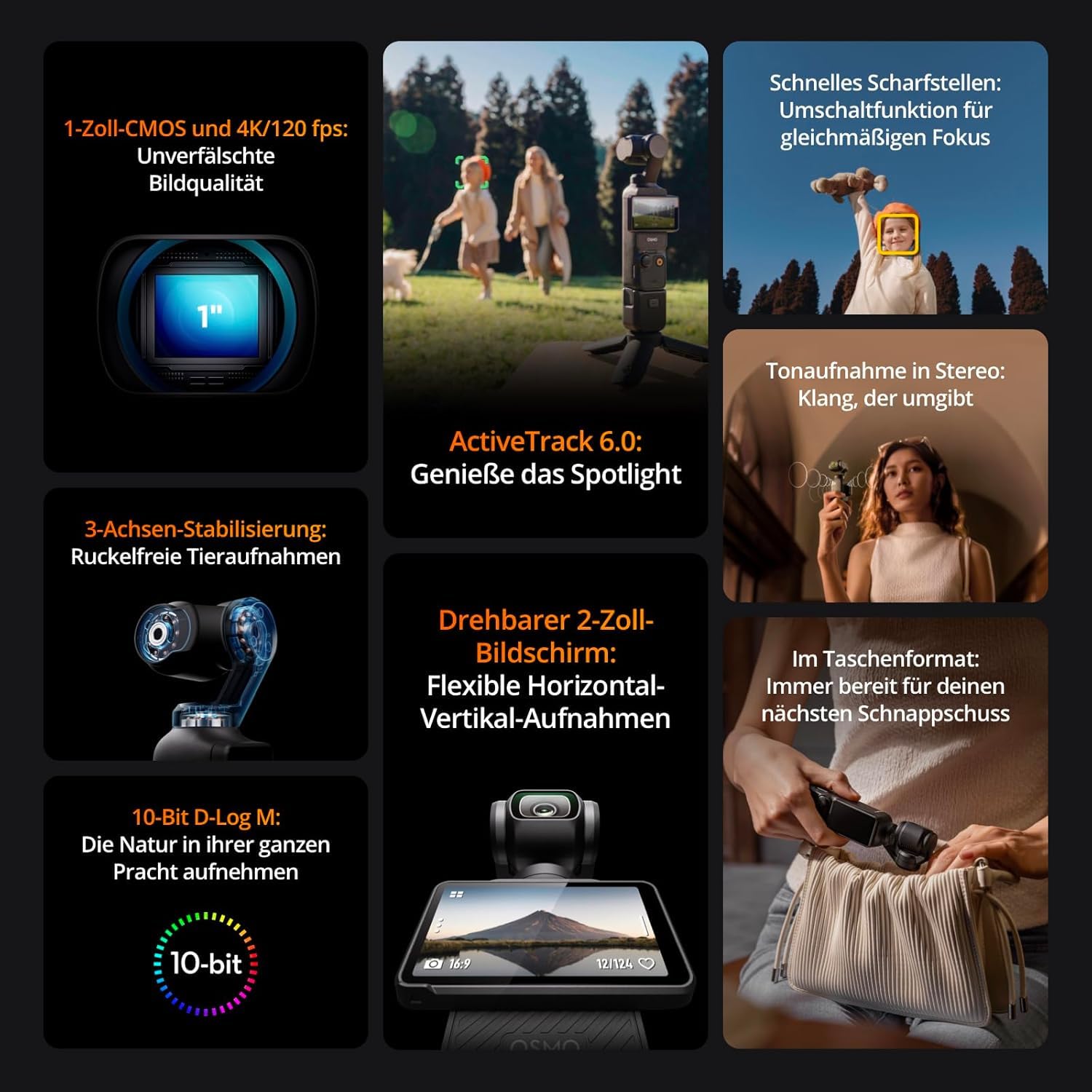 DJI Osmo Pocket 3 Creative Bundle with Tempered Glass and Bag, Vlog Camera 4K with 1-Inch CMOS and 4K/120fps Video, 3-Axis Stabilization, Digital Camera, Fast Focusing, Includes Microphone