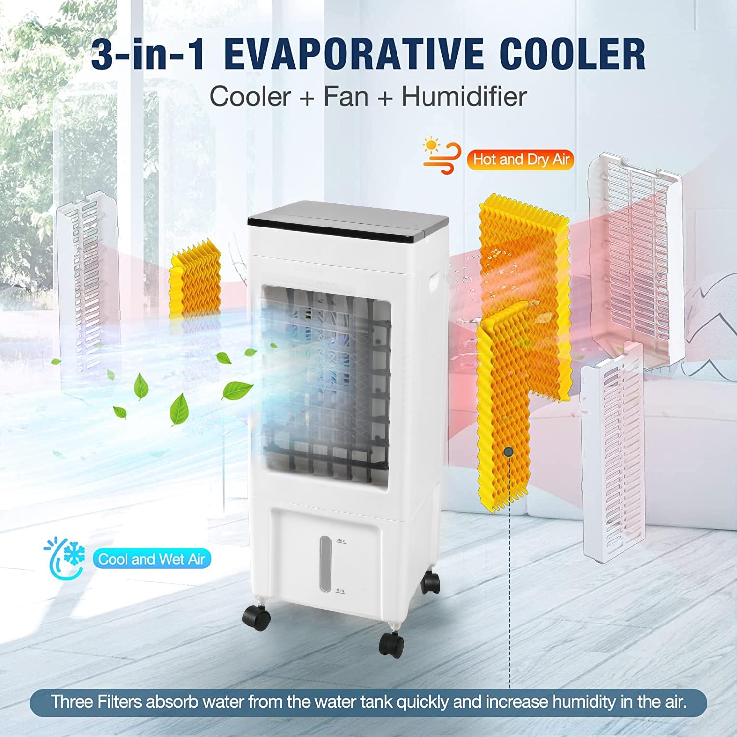 Evaporative Air Cooler, Portable Air Conditioner/Humidifier newest 8L Water Tank