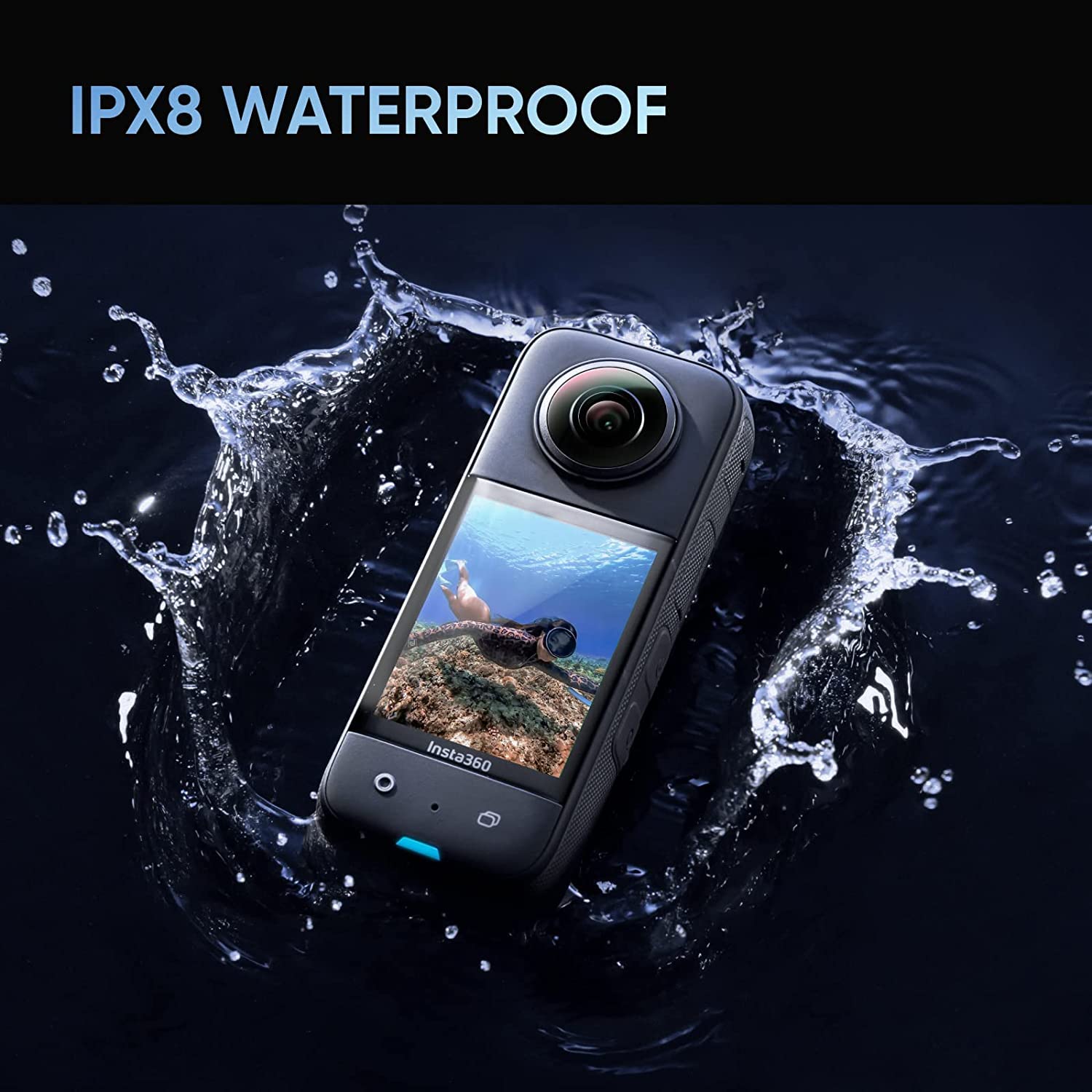 Insta360 X3-360 Degree Waterproof Action Camera with 1/2" Sensor, 5.7K 360, 72MP 360 Photos, Stabilisation, 2.29" Touch Screen, AI Editing, Live Streaming, Webcam, Voice Control with 64GB Memory Card