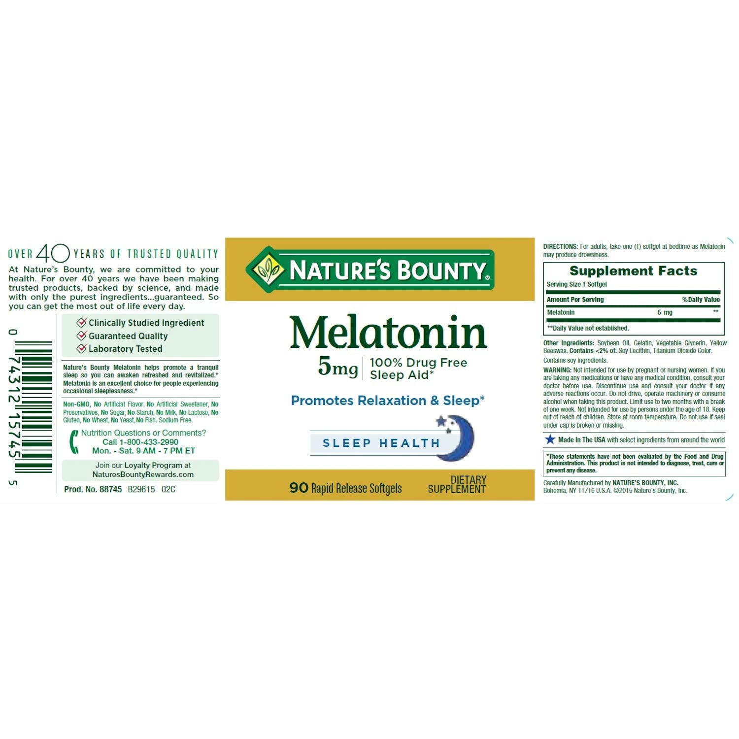 Nature's Bounty Melatonin 5mg, 90 Softgels (Pack of 2)