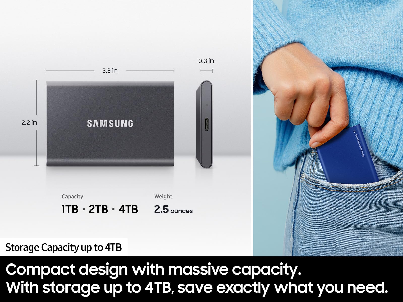 SAMSUNG SSD T7 Portable External Solid State Drive 1TB, Up to USB 3.2 Gen 2, Reliable Storage for Gaming, Students, Professionals, MU-PC1T0T/AM, Gray