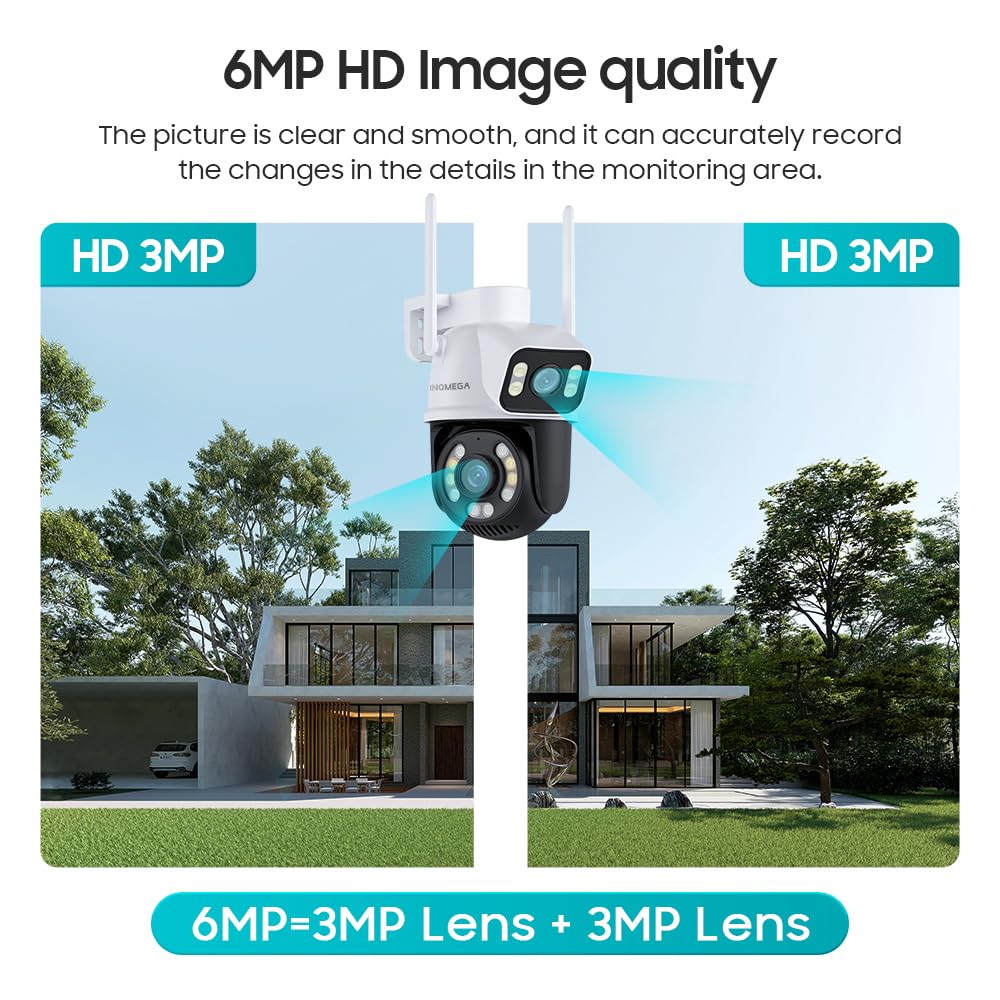 6MP Security Camera Outdoor Dual Lens,2.4G WiFi PTZ Outdoor Camera Home Security with Human Detection,Auto Tracking,Smart Siren,Color Night Vision,Two-Way Talk