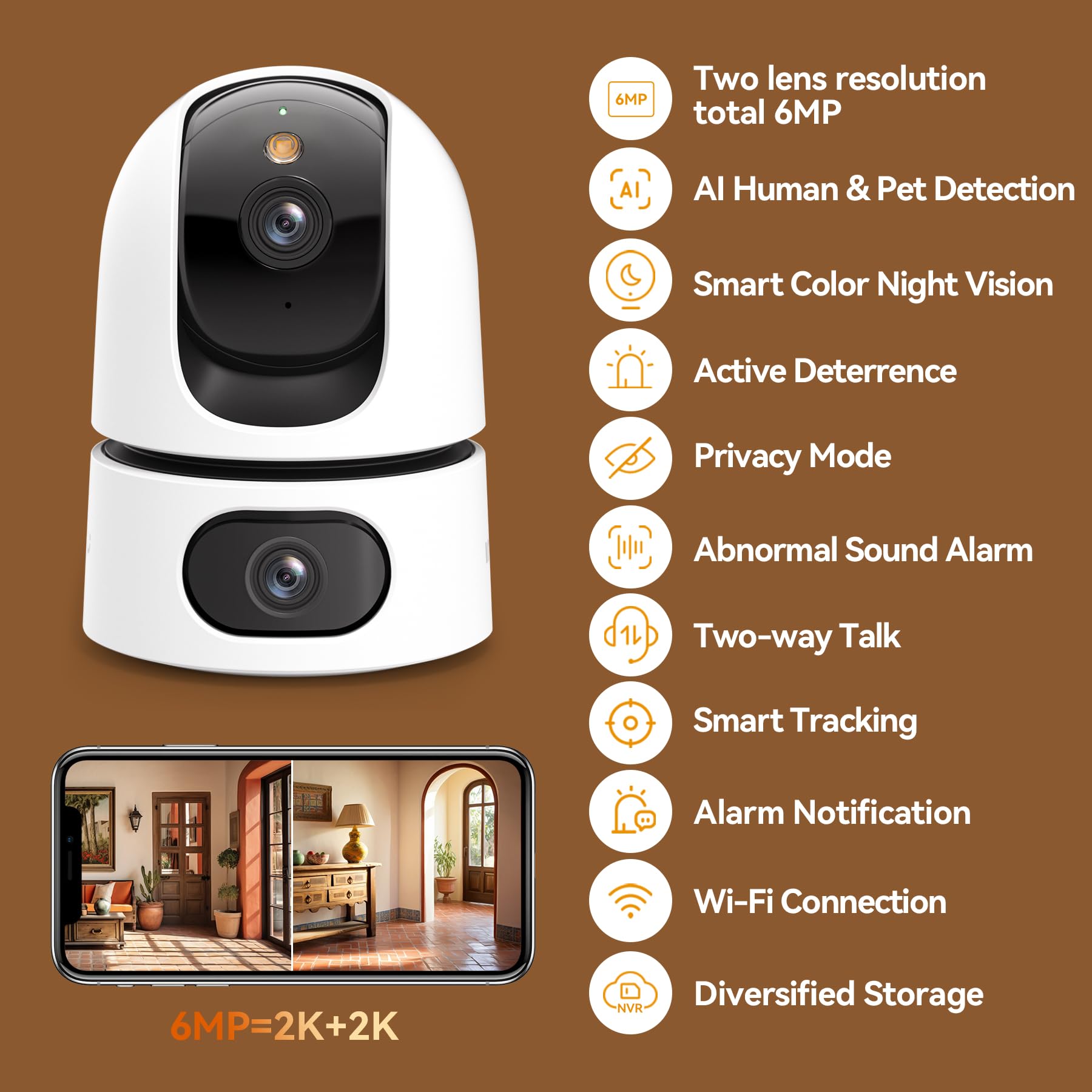 Imou 6MP Security Camera for Home, HD 2K Indoor Baby Monitor with Camera and Audio, Pet Camera, Dual-Lens WIFI, 355° Views Pan/Tilt Home CCTV Camera w/2 Way Audio, Human Detection, Alexa