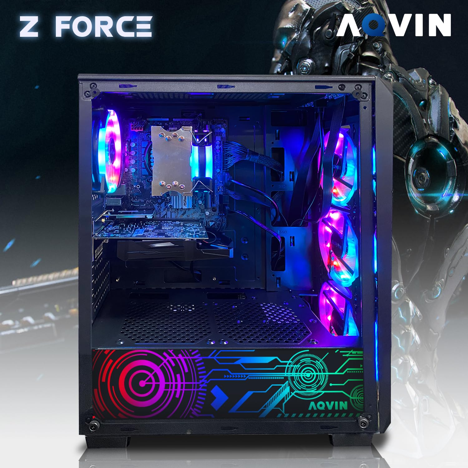 AQVIN Gaming PC ZForce Tower- Intel Core i7 Processor up to 4.0Ghz, GForce GTX 1660S 6GB, 32GB DDR4 RAM Memory, 1TB SSD, HDMI, RGB Fans, WiFi, Windows 10 Pro - Black