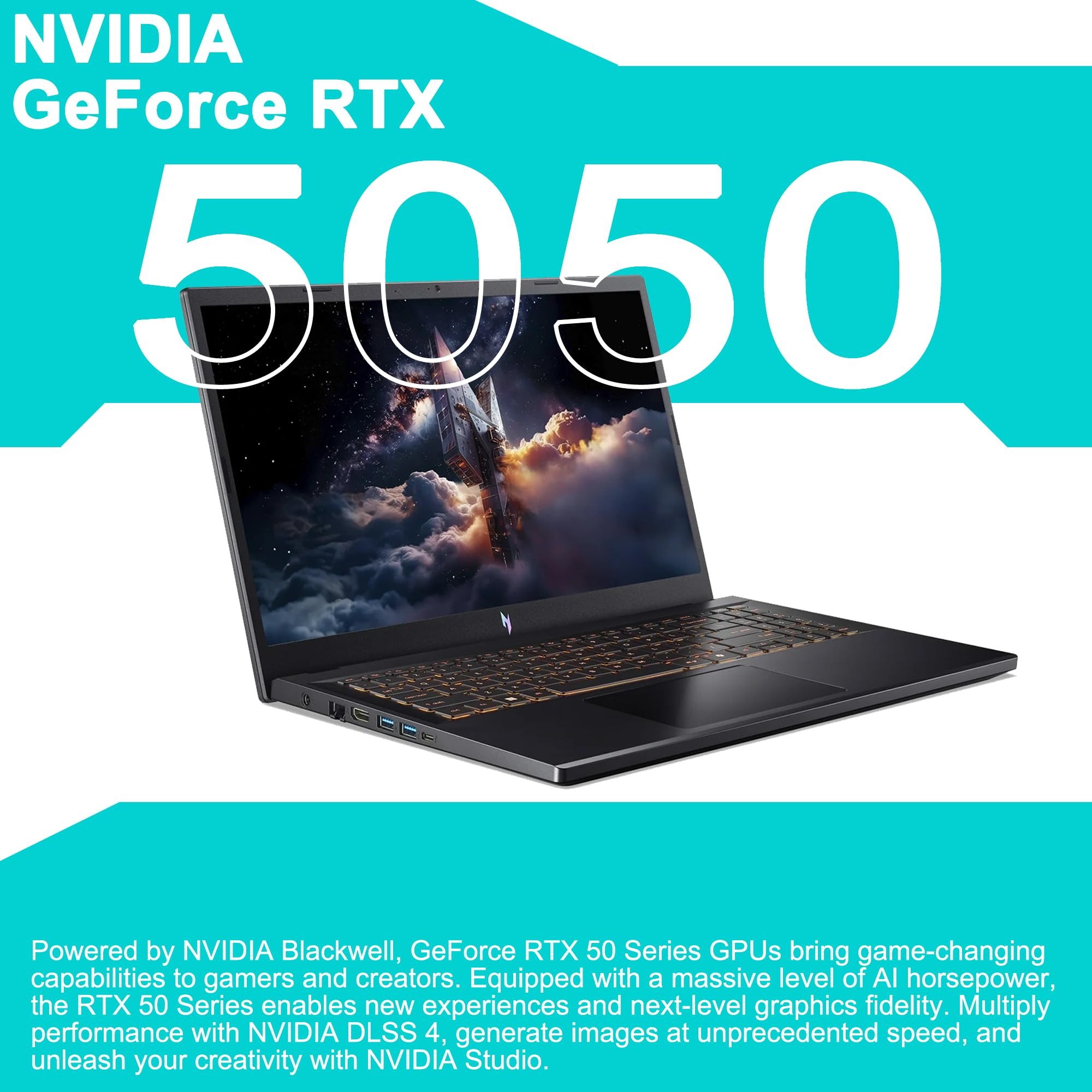 Acer Nitro V 15 Gaming Laptop 15.6" FHD IPS 165Hz Intel 8-core i5-13420H 16GB RAM 512GB SSD GeForce RTX 5050 GDDR7 DLSS4 (Up to 440 AI Tops) Backlit Thunderbolt WiFi6 Win11 ICP Acc