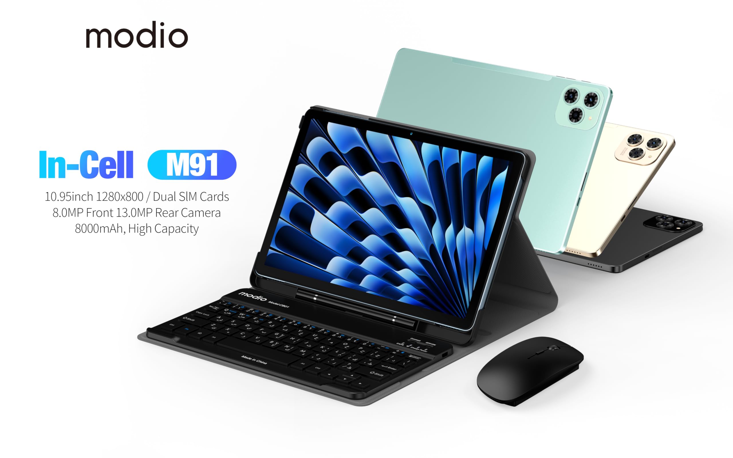 Modio M91 5G Tablet, 10.95-inch HD Display, 12GB RAM, 512GB Storage, 8000mAh Battery, Dual SIM & Free Gifts - (Grey)