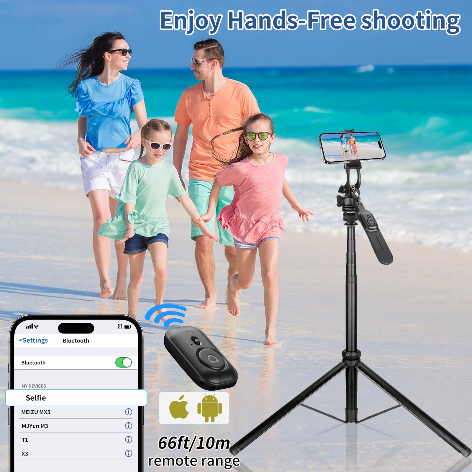 PADOM 80" Phone Tripod, Tripod for iPhone & Selfie Stick Tripod Stand with Remote,Extendable All-in-1 360° Rotating Portable Travel Phone Tripod Stand for iPhone, Cell Phone, Android, Camera,GoPro