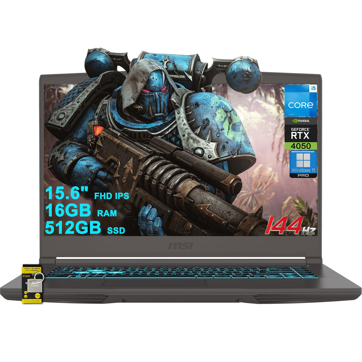 MSI Thin 15 Gaming Laptop 15.6" FHD IPS 144Hz Intel Octa-core i5-13420H (Beats i7-11800H) 16GB RAM 512GB SSD GeForce RTX 4050 Backlit USB-C Win11Pro w/ICP Hub(Upgraded)