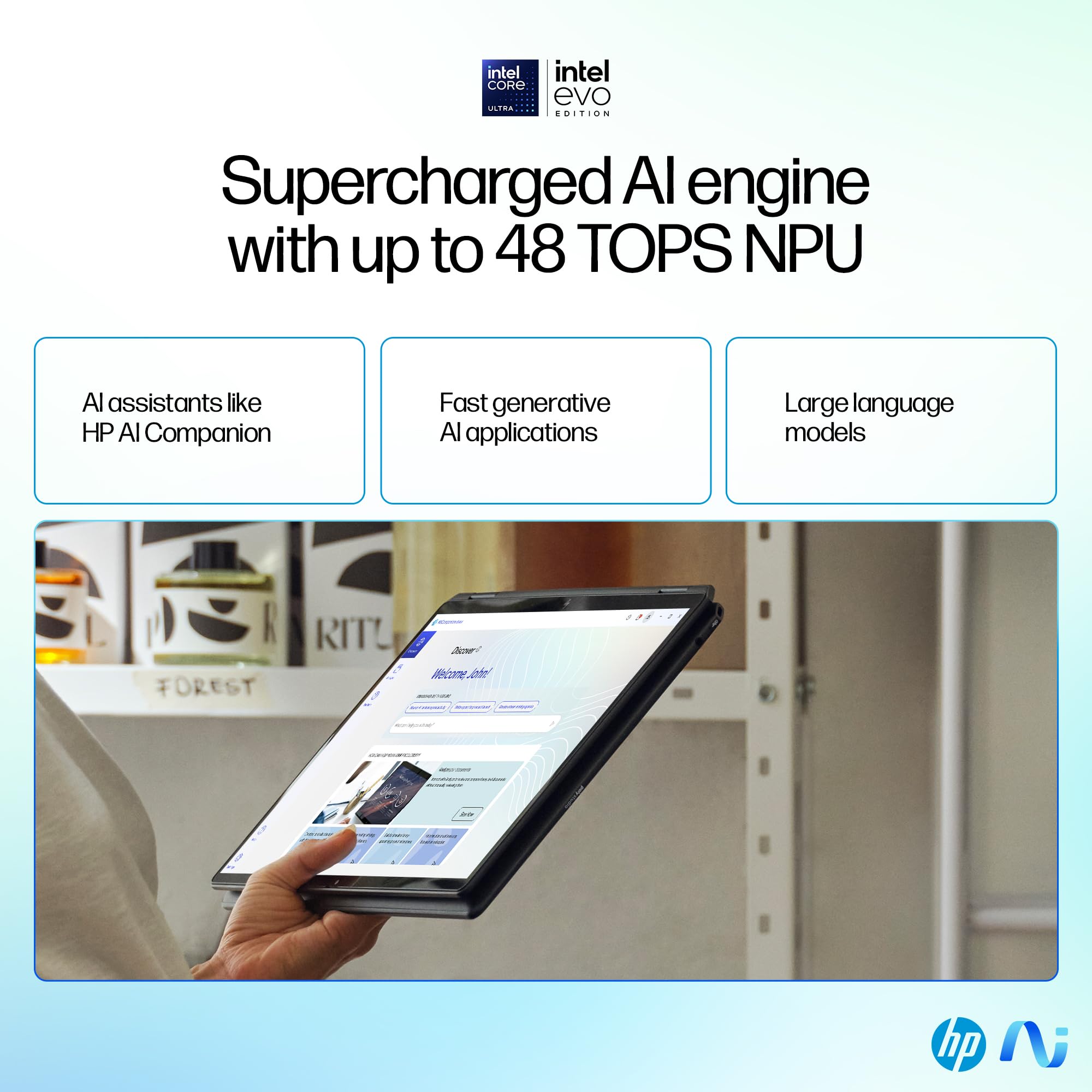HP OmniBook Ultra Flip Laptop 14-fh0002ne, Intel Core Ultra 7-256V, 14" 3K OLED Touch Display, 16GB LPDRR5 RAM, 1TB SSD, Intel® Arc™ Graphics, Eng/Ar KB, Win11, Atmospheric blue [B13Y6EA]
