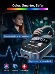 LENCENT PD 30W Bluetooth FM Transmitter,Bluetooth car Adapter with QC3.0 Fast Charger,Hi-Fi Music/Clear Calling car FM Bluetooth Adapter,【Color Light】