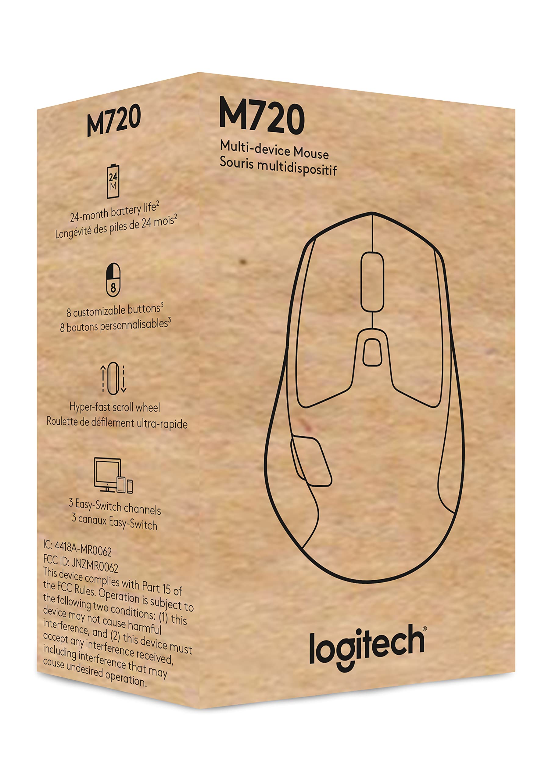 Logitech M720 Triathlon Multi-Device Wireless Mouse, Bluetooth, USB Unifying Receiver, 1000 DPI, 6 Programmable Buttons, 2-Year Battery, Compatible with Laptop, PC, Mac, iPadOS - Black