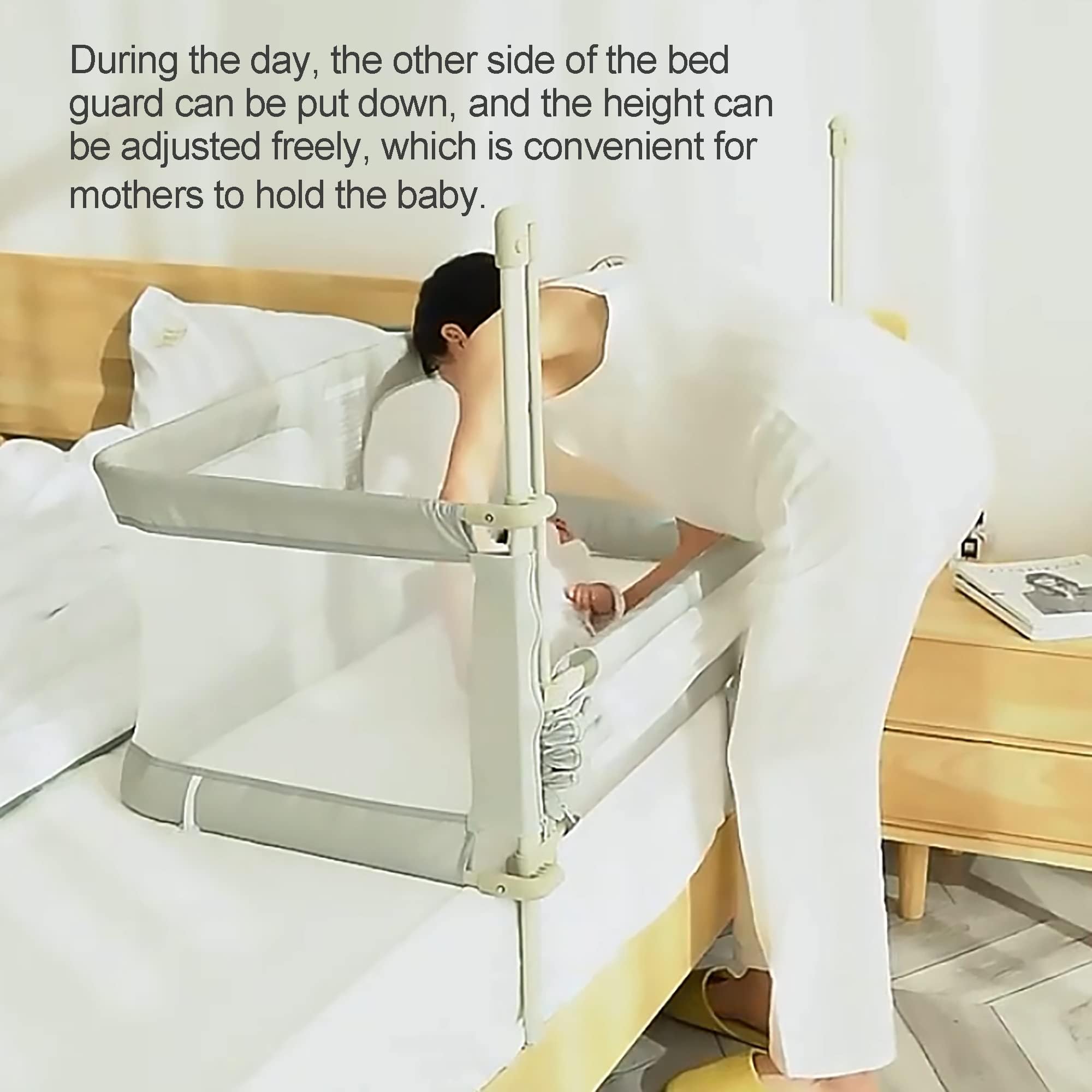 HCLSHOP Baby Bedside Sleeper 3 in 1 Folding Portable Crib Breathable and Visible Mesh Window Soft Washable Liner and Sturdy Aluminum Alloy Easy to Assemble