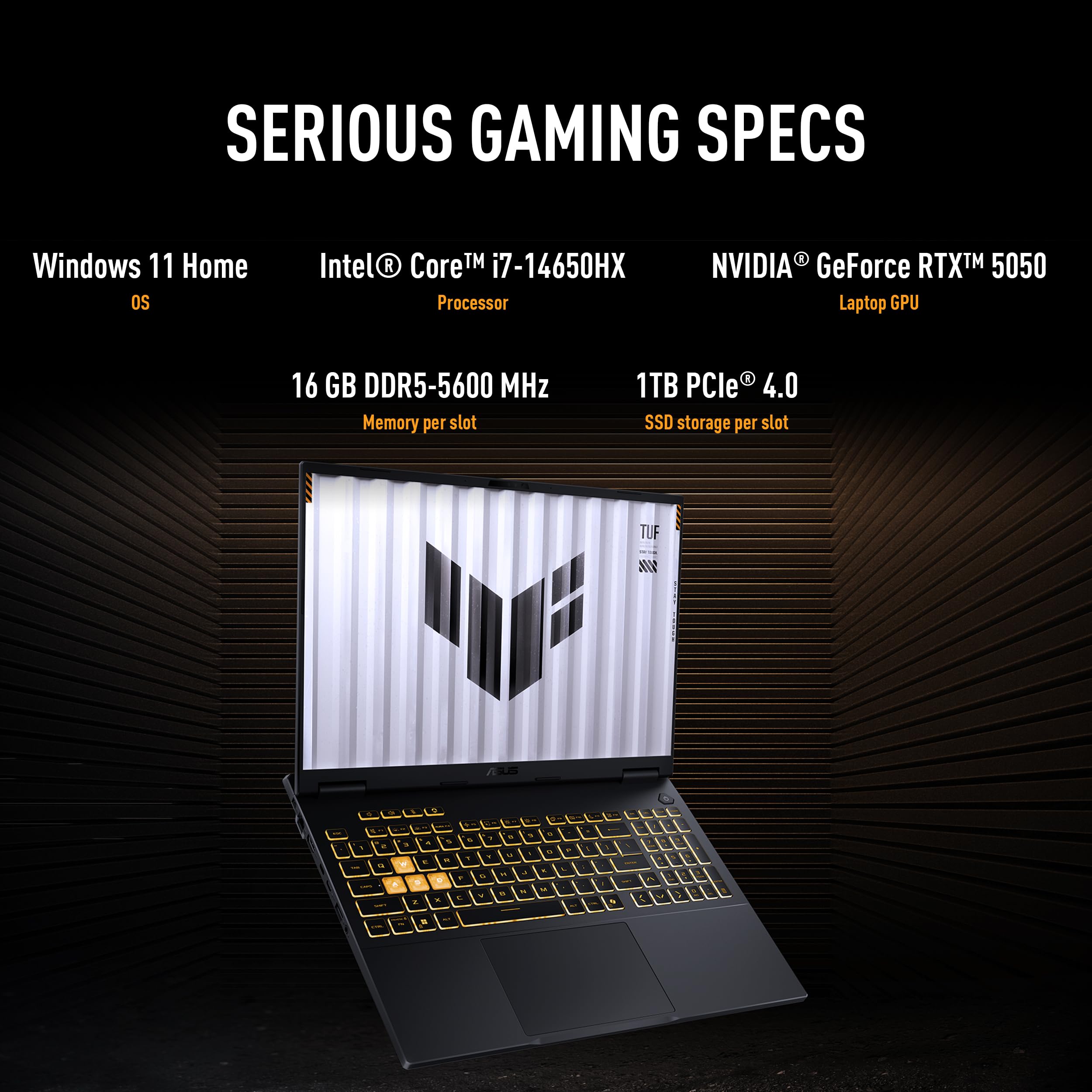 ASUS TUF Gaming F16 (Jaeger Gray) Gaming Laptop| NVIDIA RTX 5050 8GB | Intel Core i7 14650HX | 16GB RAM | 1TB SSD | 16"FHD+ 165Hz Display | Win11 [FX608JHR-RV001W]