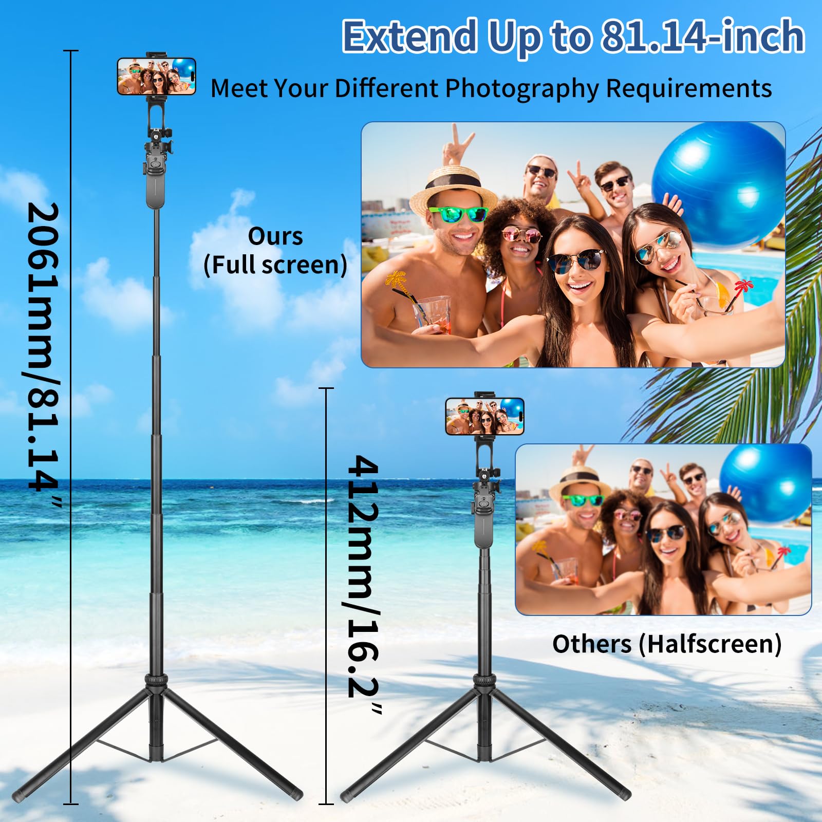 PADOM 80" Phone Tripod, Tripod for iPhone & Selfie Stick Tripod Stand with Remote,Extendable All-in-1 360° Rotating Portable Travel Phone Tripod Stand for iPhone, Cell Phone, Android, Camera,GoPro