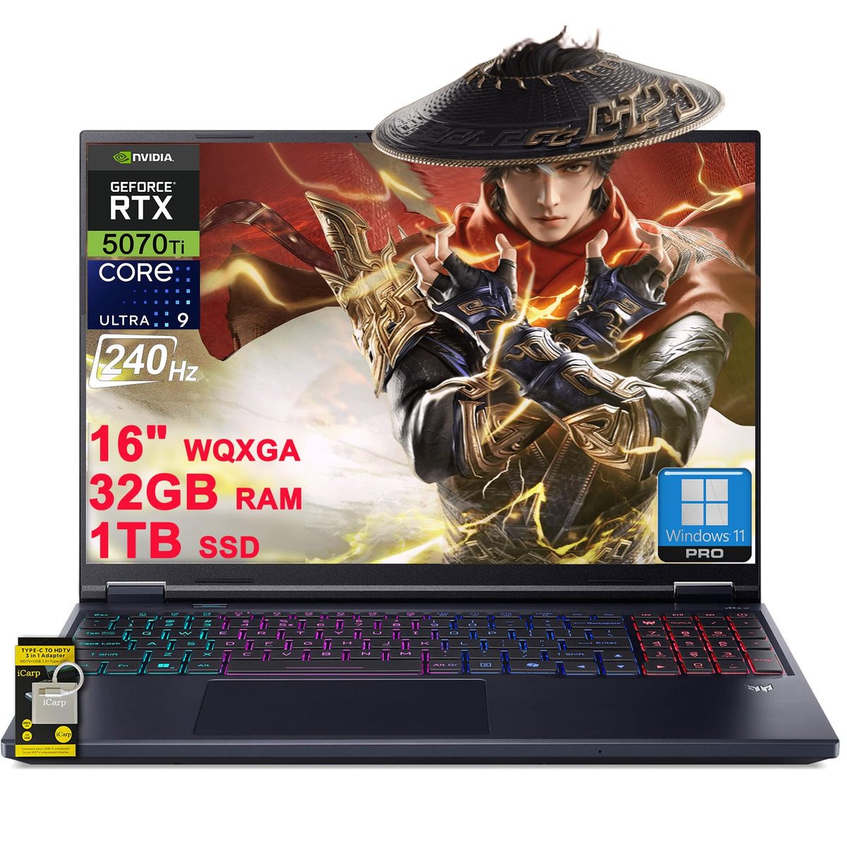 Acer Predator Helios Neo 16S AI Gaming Laptop 16" WQXGA OLED 240Hz (100% DCI-P3) Intel 24-core Ultra 9 275HX 32GB DDR5 1TB SSD GeForce RTX 5070 Ti DLSS4 (Up to 992 AI Tops) Win11Pro ICP Acc