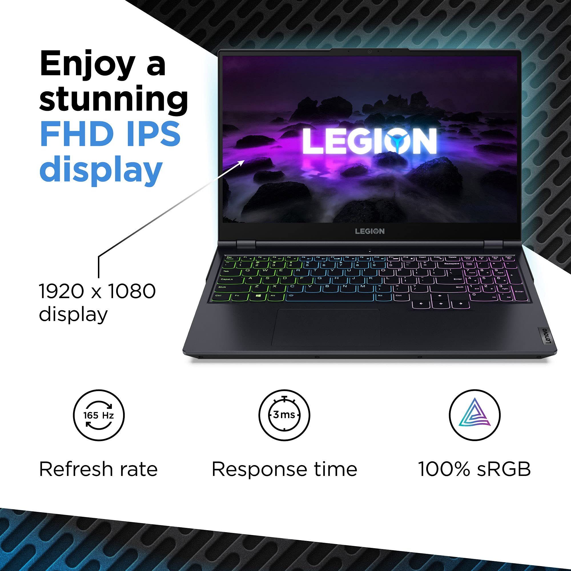 Lenovo Legion 5 Gaming Laptop, 15.6" FHD Display, AMD Ryzen 7 5800H, 16GB RAM, 512GB Storage, NVIDIA GeForce RTX 3050Ti, Windows 11 Home, Phantom Blue