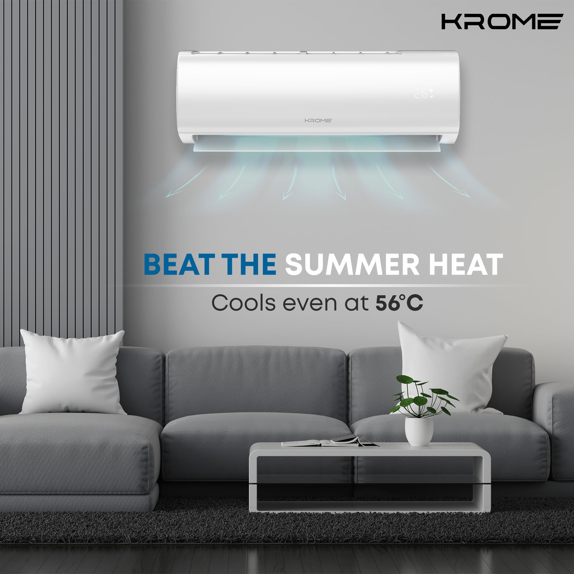 KROME 2.5 Ton AC, Split Air Conditioner with Advanced Rotary Compressor Technology, 30000 BTU, Low Noise, Environment Friendly R-410a, Smooth Operations, 5 Year Compressor Warranty White KR-AR30TT3