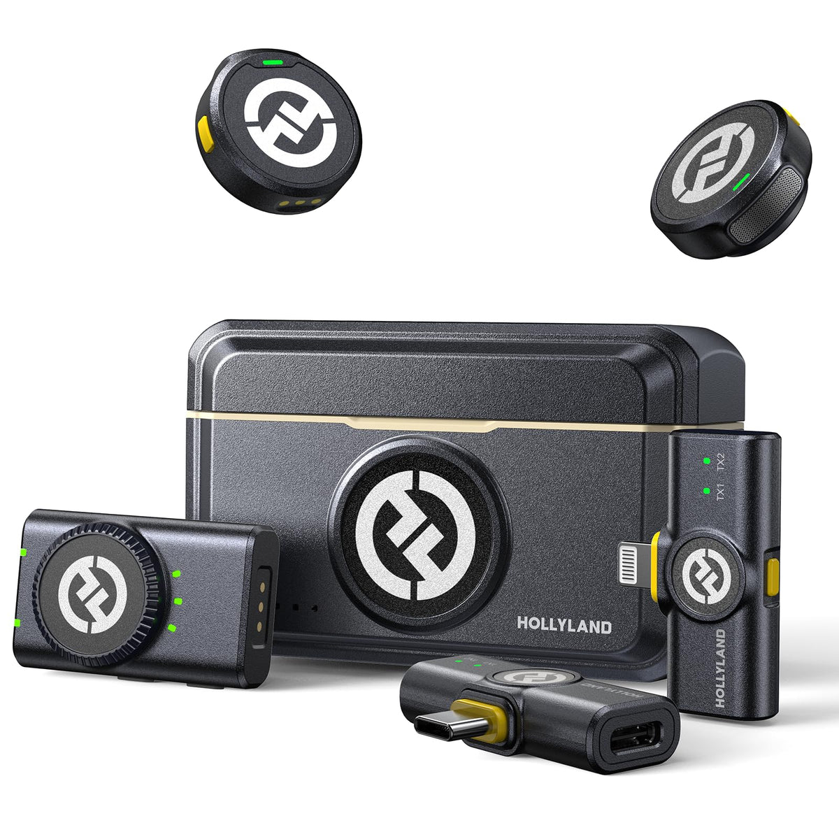 Hollyland LARK M2 Wireless Microphone for iPhone, Android and Camera, 48KHz 24Bit Hi-Fi Audio, 1000ft LOS Range, Noise Cancellation, 40H Duration for Vlogging, YouTube, Streaming