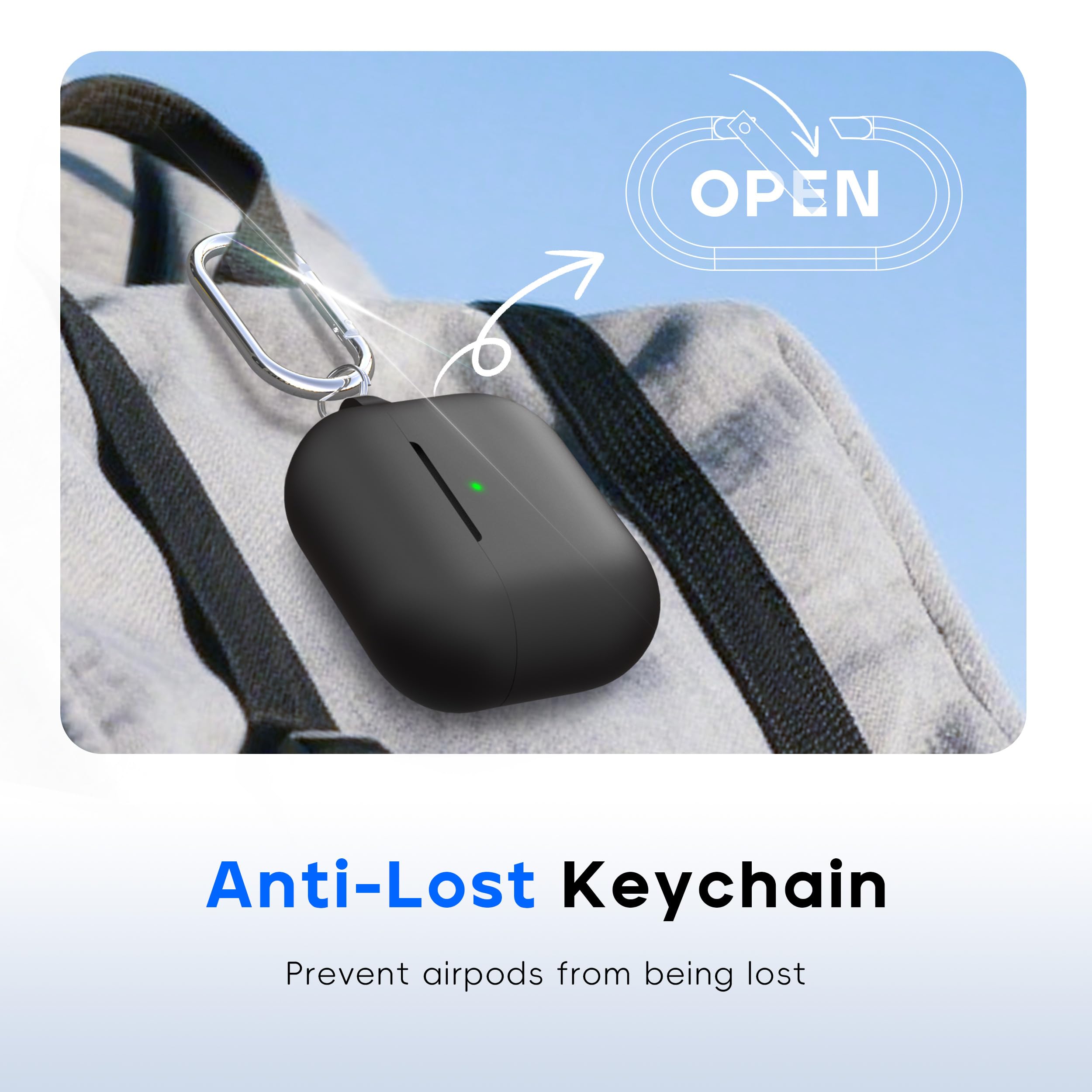 RFUNGUANGO Compatible with AirPods Pro 2nd Generation Case(2023/2022/2019), Soft Silicone Protection AirPod Pro Case Cover(USB-C/Lightning Cable) with Cleaner kit&EarTips,Black