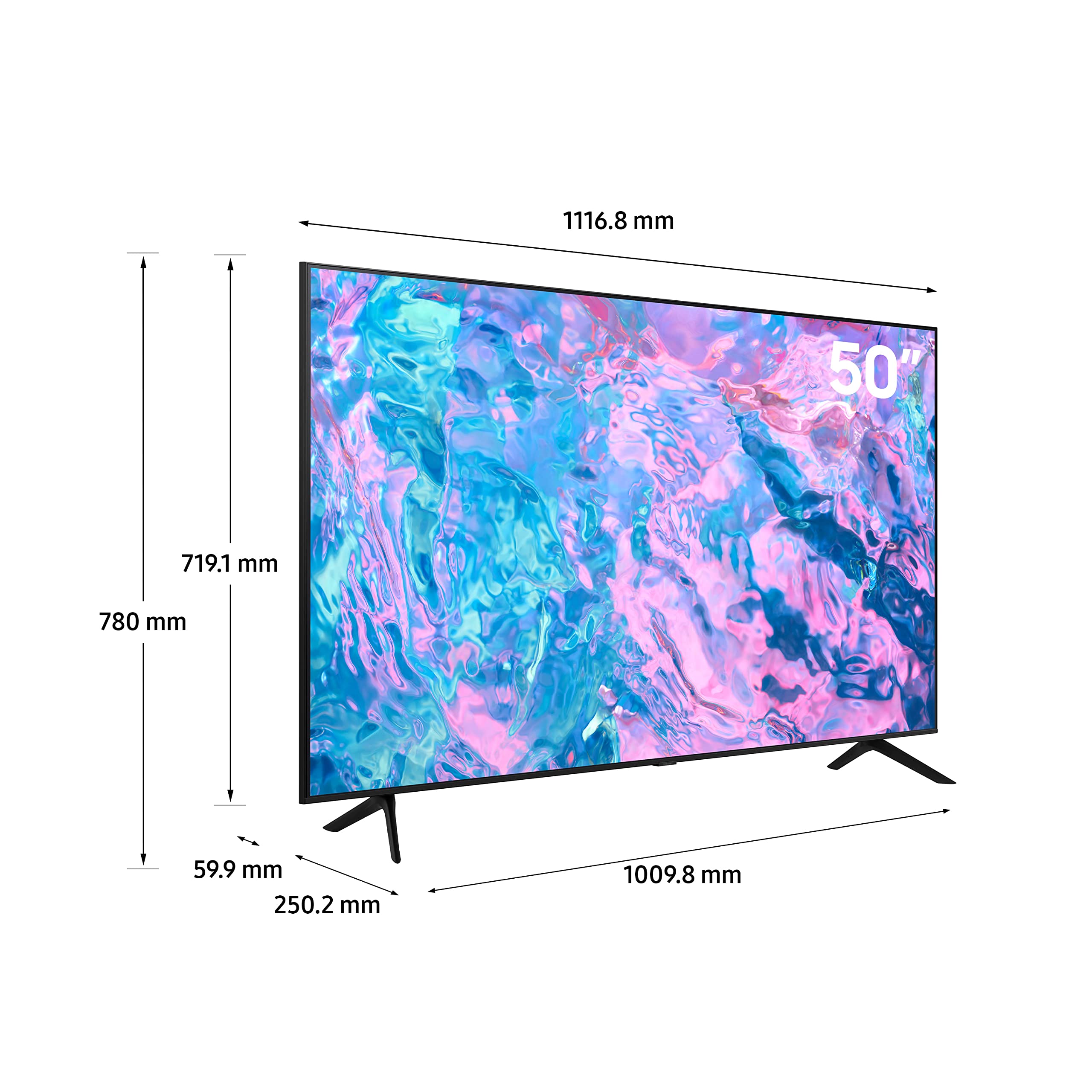 Samsung Smart TV, Crystal UHD 4K, CU7000, 50 Inch, Black, 2023, Crystal Processor 4K, PurColor, Smart Hub, UA50CU7000UXZN