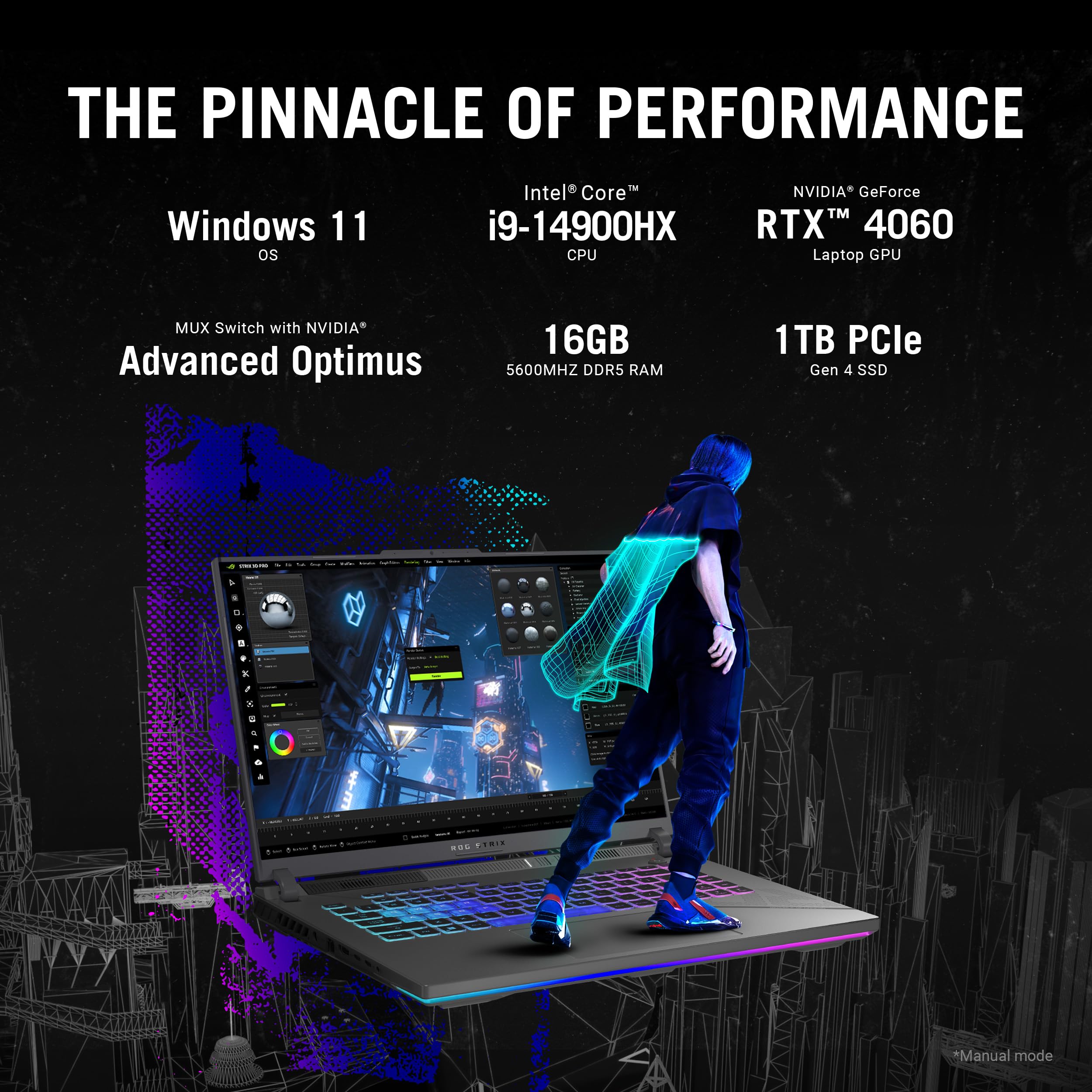 ASUS ROG Strix G16 (2024) Gaming Laptop, 16” Nebula Display 16:10 QHD 240Hz, GeForce RTX 4060, Intel® Core™ i9-14900HX, 16GB DDR5-5600, 1TB PCIe SSD, Wi-Fi 6E, Windows 11, G614JVR-ES94