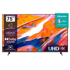 HISENSE 4K UHD Smart TV, 75 Inch E6K Black with Dolby Vision, Pixel Tuning, Share to TV Game Mode Plus, and Youtube, Netflix and Shahid, Big Size Ultra Hd Television 75E6K