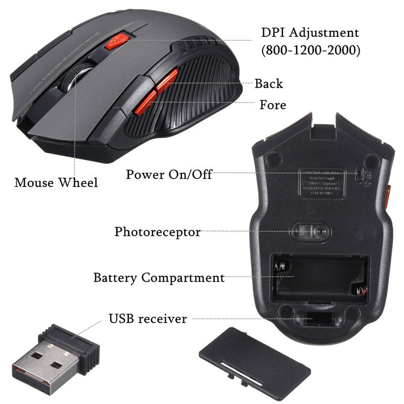 Robotsky 2.4GHz Optical Mouse Gamer Mice for Notebook Desktop Laptop With USB Receiver High DPI USB Wireless Gaming Mouse