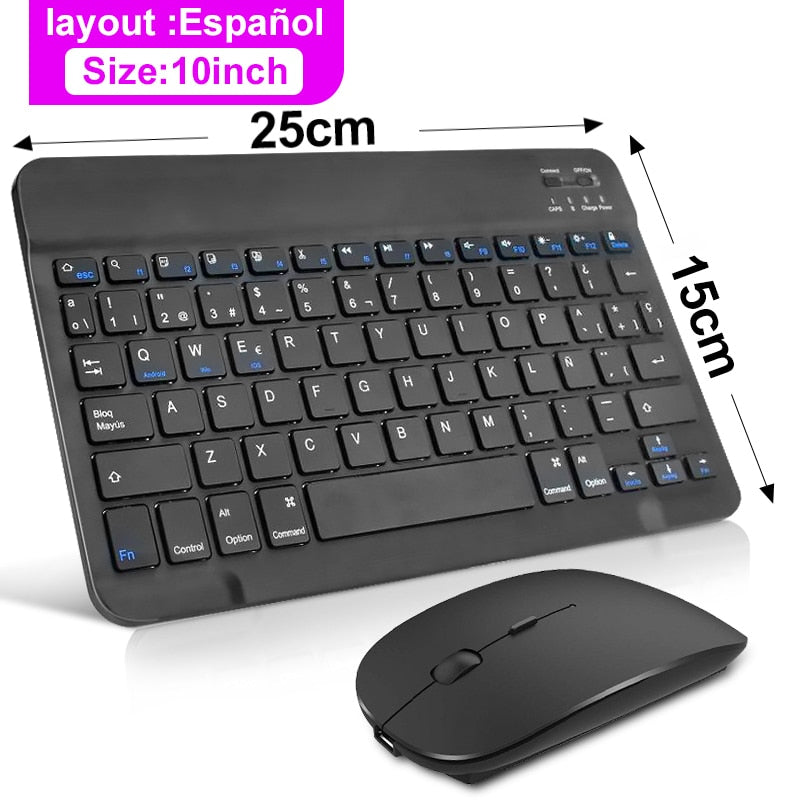 Wireless Keyboard and Mouse Mini Rechargeable Spainish Bluetooth Keyboard With Mouse Russian Keyboard For PC Tablet Phone