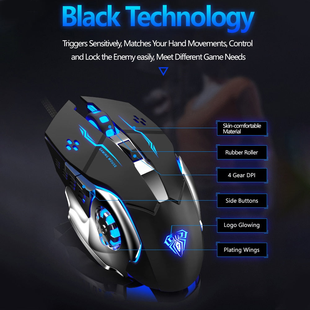 AULA S20 Professional Gaming Mouse 2400 DPI Adjustable USB Wired Backlit Ergonomic Optical LED Mouse for Computer Laptop PC