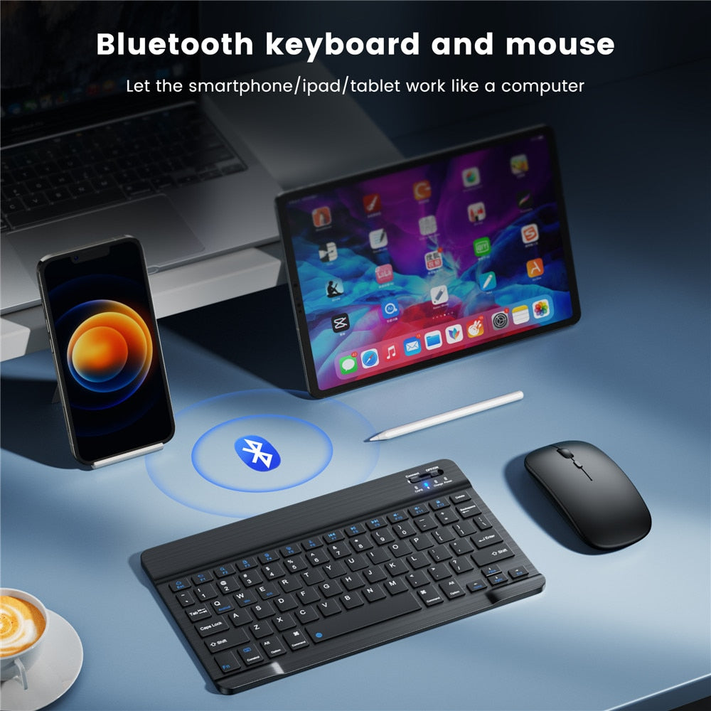 Wireless Keyboard and Mouse Mini Rechargeable Spainish Bluetooth Keyboard With Mouse Russian Keyboard For PC Tablet Phone