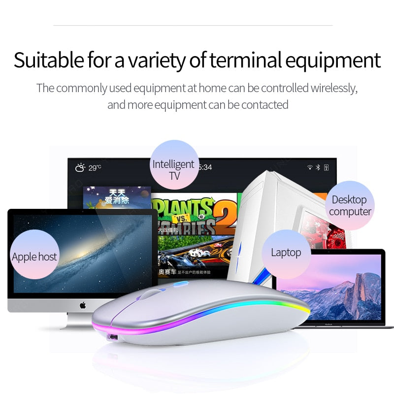 Wireless Mouse Rechargeable Mouse Ultra-thin Silent LED Colorful Backlit Gaming Mouse For Computer Laptop PC