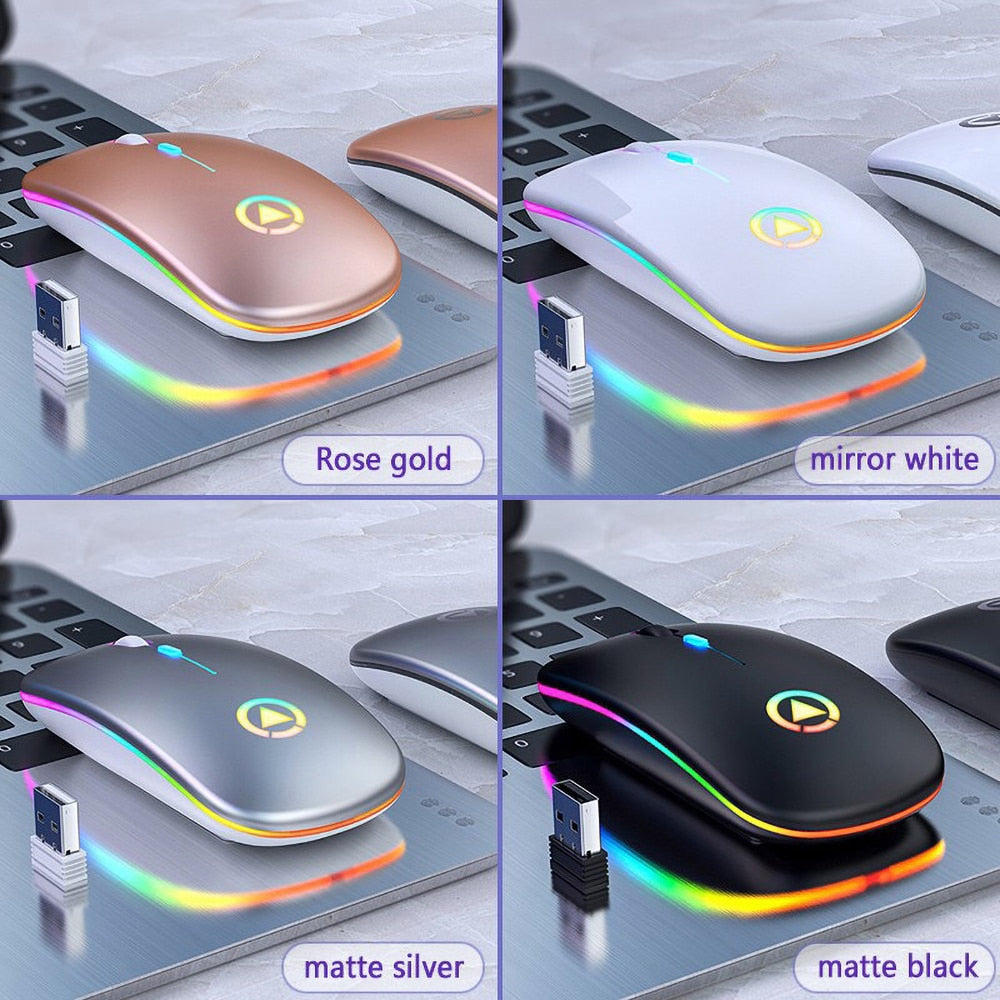 Wireless Mouse Rechargeable Mouse Ultra-thin Silent LED Colorful Backlit Gaming Mouse For Computer Laptop PC