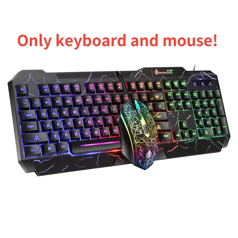 Gaming Keyboard Mouse LED Breathing Backlight Ergonomics Pro  Combos USB Wired Full Key Professional Mouse Keyboard 4 In1