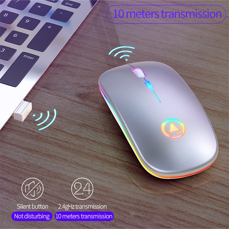 Wireless Mouse Rechargeable Mouse Ultra-thin Silent LED Colorful Backlit Gaming Mouse For Computer Laptop PC