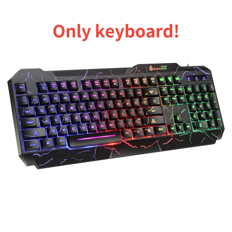 Gaming Keyboard Mouse LED Breathing Backlight Ergonomics Pro  Combos USB Wired Full Key Professional Mouse Keyboard 4 In1