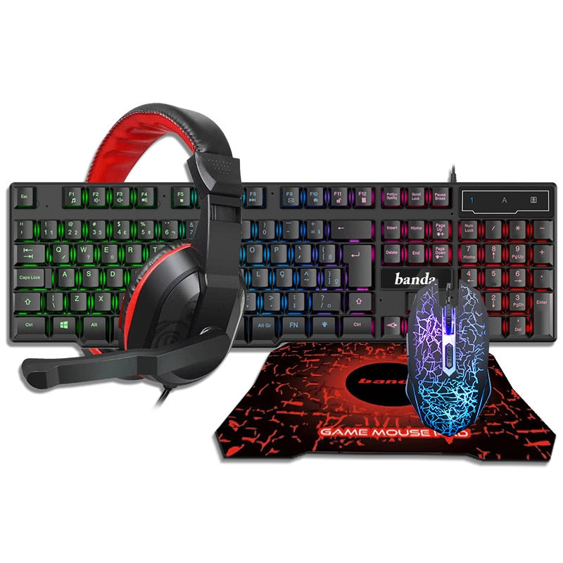 Gaming Keyboard Mouse LED Breathing Backlight Ergonomics Pro  Combos USB Wired Full Key Professional Mouse Keyboard 4 In1