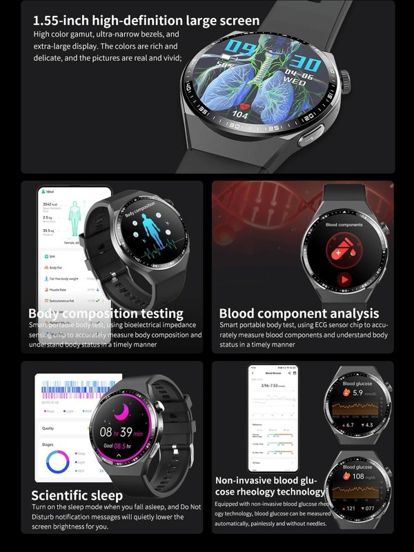 AD VISION Smart Fitness Watches, Sports Watch & Fitness Trackers, 1.55” HD Touchscreen, 24/7 Health Monitoring with ECG, Blood Oxygen & Sleep Tracking, 150+ Sports Modes, IP67, for Men & WomenAD VISION